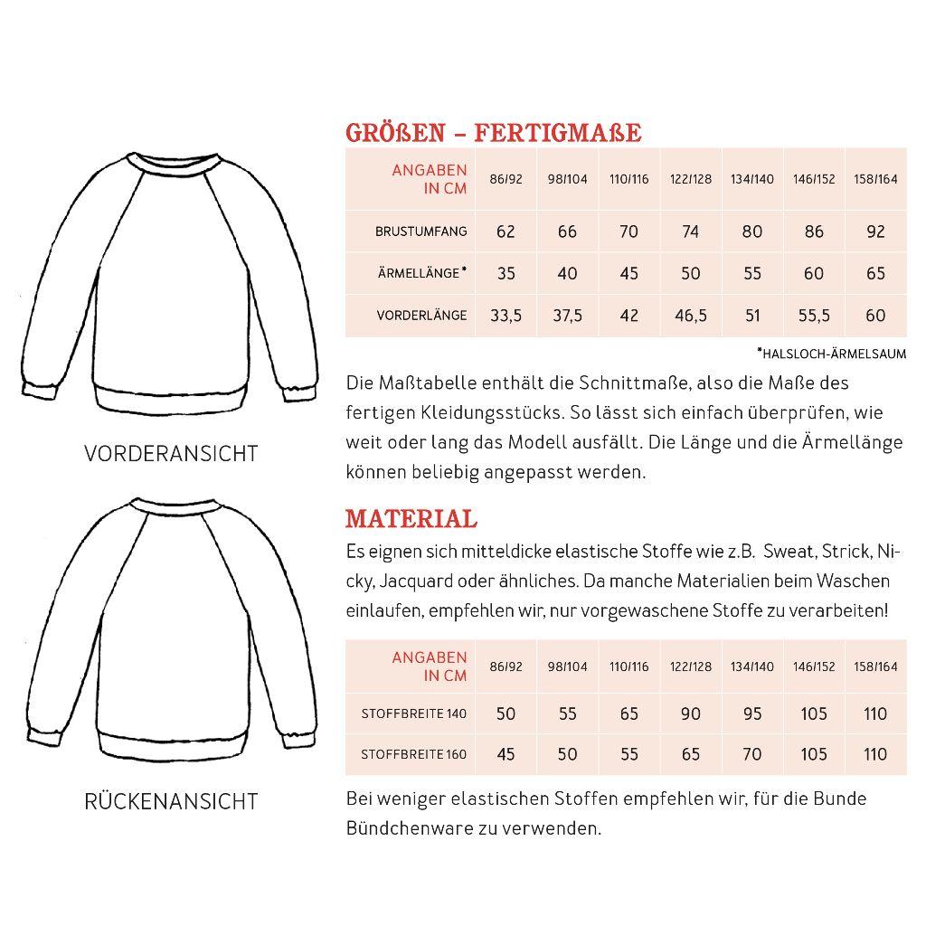 Papierschnittmuster Raglanpullover Svenni Gr. 86-164